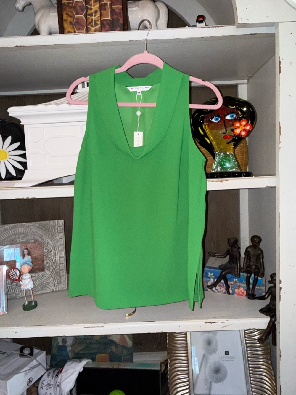 trina turk nwt green naples top blouse cowl neck medium M